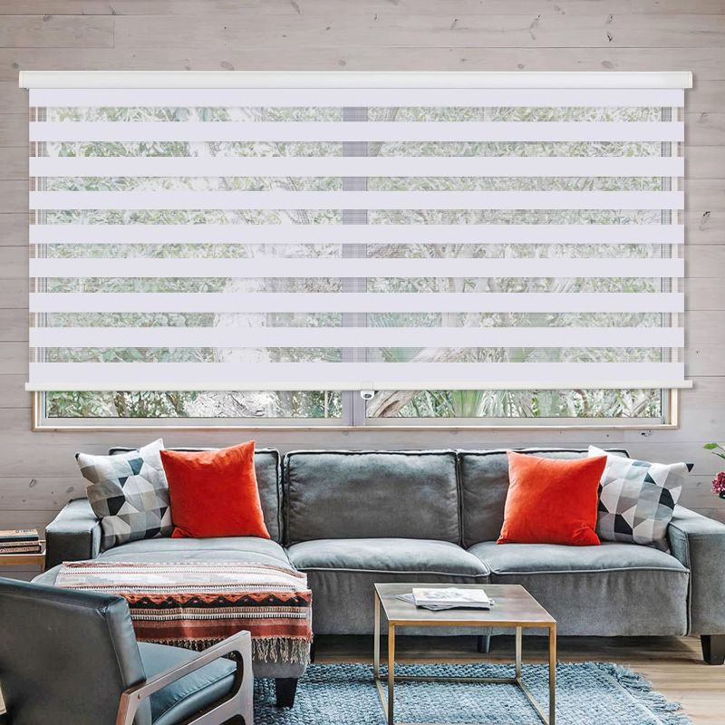 Photo 1 of ZOKSUN Cordless Zebra Blinds for Windows, 36" W x 72" H Living Room Zebra Roller Shades Blinds for Windows, Sheer or Privacy Light Control, Day and Night Window Shades for Home, Office, White
