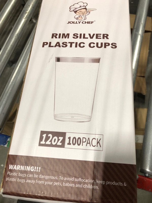 Photo 1 of 100 PACK Silver Plastic Cups, 12Oz Clear Plastic Cups Tumblers, Elegant Silver Rimmed Plastic Cups, Disposable Cups with Silver Rim Perfect for Wedding, Thanksgiving Day, Christmas Party Cups