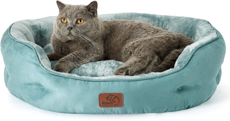 Photo 1 of Bedsure Dog Beds for Small Dogs - Round Cat Beds for Indoor Cats, Washable Pet Bed for Puppy and Kitten with Slip-Resistant Bottom, 25 Inches, Washed Blue 2 pack
