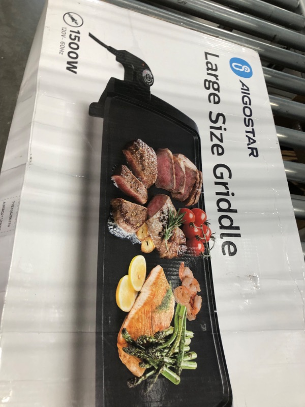 Photo 2 of Aigostar Electric Griddle Nonstick 1500W Pancake Griddle 8-Serving Electric Indoor Grill 5-Level Control with Adjustable Temperature & Oil Drip Tray for Easy Cleaning, 20” x 10” Family-Sized, Black Griddle B Griddle B