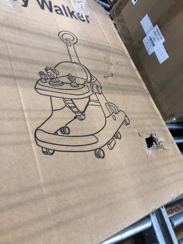 Photo 1 of Baby Walker, 4-in-1 Foldable Baby Walker with Wheels, Music, 6-Height Baby Toddler Walker with Push Handle, Food Tray, Sunshade, Baby Walkers for Babies 6-18Months Boys Girls Grey