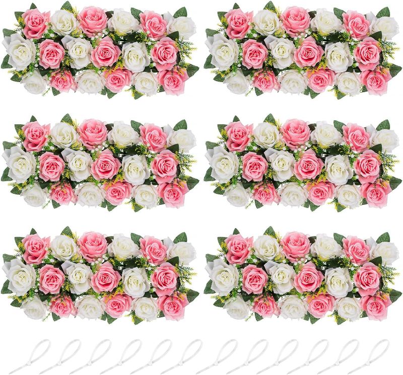 Photo 1 of NUPTIO Wedding Floral Centerpieces for Tables - 6 Pcs 19.6in Long Spring Flower Arrangements Artificial Centerpiece, Elegant Pink & White Fake Rose Flowers Arrangement for Party Weddings Dining Table
