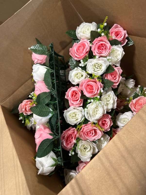 Photo 3 of NUPTIO Wedding Floral Centerpieces for Tables - 6 Pcs 19.6in Long Spring Flower Arrangements Artificial Centerpiece, Elegant Pink & White Fake Rose Flowers Arrangement for Party Weddings Dining Table
