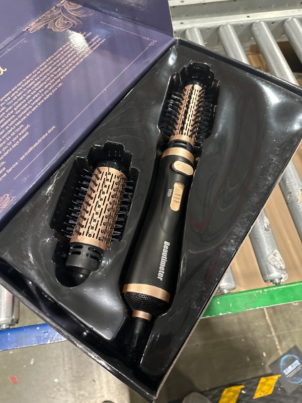 Photo 1 of Beautimeter Hair Dryer Brush, 3-in-1 Round Hot Air Spin Brush Kit for Styling and Frizz Control, Negative Ionic Blow Hair Dryer Brush Volumizer, 2 Detachable Auto-Rotating Curling Brush, Black & Gold