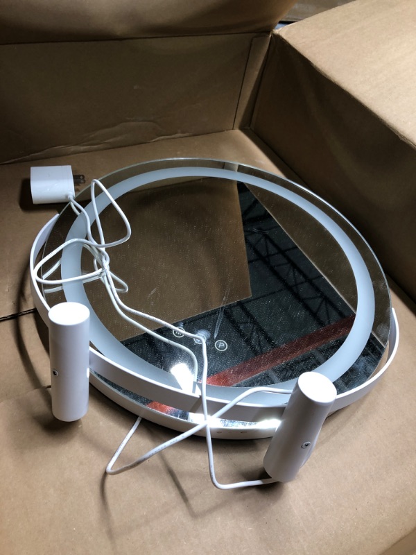 Photo 1 of ROLOVE 12 Inch Vanity Mirror with Lights, Round Light Up Makeup Mirror, LED Mirror Makeup Mirror with Lights for Bedroom Tabletop, Smart Touch Control 3 Colors Dimmable, 360° Rotation (White) White 12"x12"