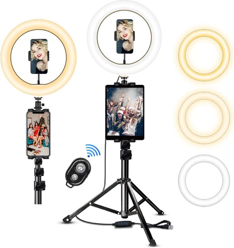 Photo 1 of 10.2" Ring Light with Stand, SAVEYOUR Dimmable LED Ring Light with Tripod Stand & Phone Holder Lighting for Live Stream/Makeup/Video/Camera/YouTube, Compatible with iPhone Android
