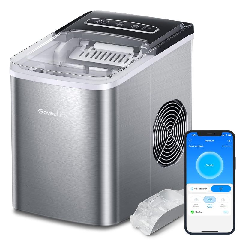 Photo 1 of GoveeLife Smart Countertop Ice Makers, Self-Cleaning, Portable Ice Maker Works with Alexa, 9 Cubes Ready in 6min, 26lbs/24H, for Home Kitchen Party Camping, with Ice Scoop Ice Basket Stainless Silver