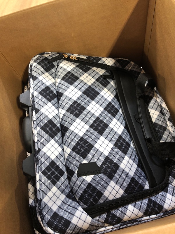 Photo 2 of BAGSMART Water-Resistant 17.3 Inch Rolling Laptop Bag, Black & White Plaid, Suitcase