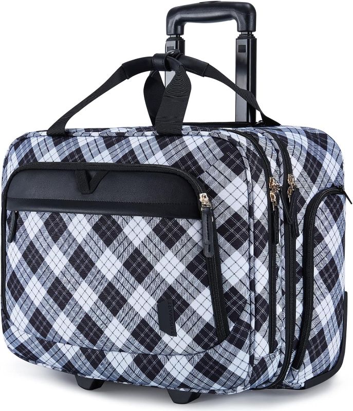 Photo 1 of BAGSMART Water-Resistant 17.3 Inch Rolling Laptop Bag, Black & White Plaid, Suitcase