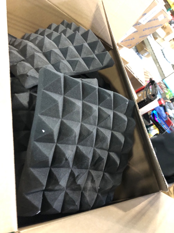 Photo 2 of 24 Pack-12 x 12 x 2 Inches Pyramid Designed Acoustic Foam Panels, Sound Proof Foam Panels Black, High Density and Fire Resistant Acoustic Panels, Sound Panels, Studio Foam for Wall and Ceiling 12 x 12 x 2 Inches 24 Pack - Black Pyramid