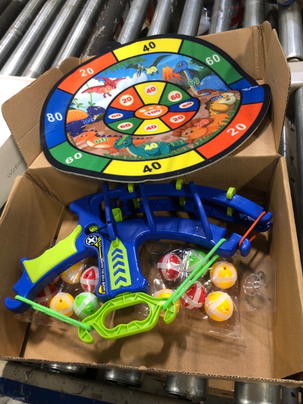 Photo 1 of Bow and Dart Board Toy for Kids with Sticky Balls, Indoor/Outdoor Archery Toy Set Party Play Game Set Target Shooting Toys, Birthday Gifts for Boys Girls 3 4 5 6 7 Years Old (Blue with 12 Balls) 