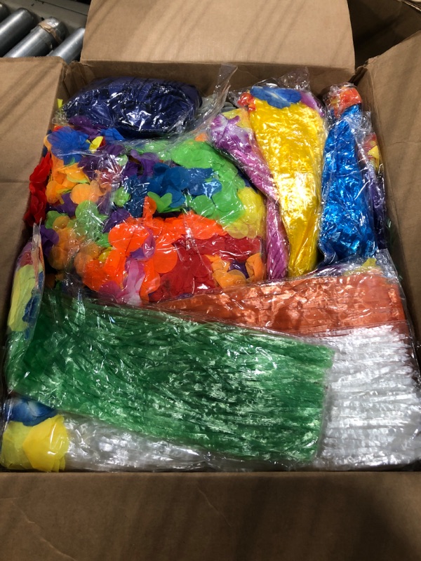 Photo 1 of 100 Pcs Hawaiian Leis Flower and 20 Pcs Hawaiian Luau Hula Skirts for Kids, Hawaiian Luau Flower Necklace, Luau Party Supplies for Summer Beach Vacation hula skirts for adults