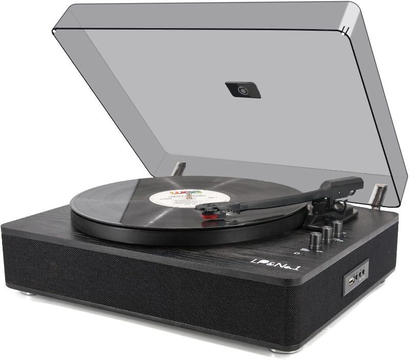 Photo 1 of Record Player Vinyl Turntables with Built-in Speakers and USB Play&Recording Belt-Driven Vintage Phonograph Record Player 3 Speed for Entertainment and Home Decoration(Black Wood)
