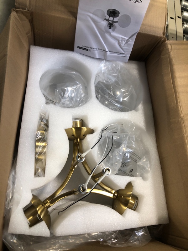 Photo 3 of Bagood Mid Century Modern Ceiling Light Clear Globe Semi Flush Mount Ceiling Light Gold Sputnik Light Fixture Chandeliers Clear Glass Brushed Brass Chandeliers Living Room Dining Room Bedroom 3 Lights
