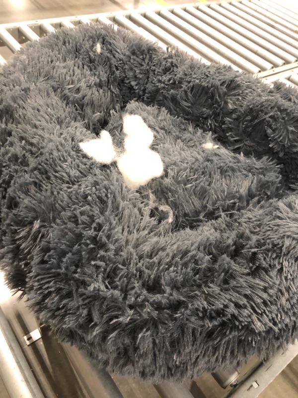Photo 1 of Calming Dog Bed & Cat Bed, Anti-Anxiety Donut Dog Cuddler Bed, Warming Cozy Soft Dog Round Bed, Fluffy Faux Fur Plush Dog Cat Cushion bed for Small Medium Dogs and Cats (20"/24"/27"/30") 27" Navy Grey