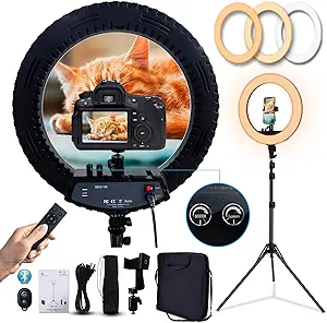 Photo 1 of 18 Inch Ring Light LED Ringlight Kit with Tripod Dimmable 3000-6000K w/Smartphone Holder for Live Streaming Shooting Camera Photography Makeup Selfie YouTube Vlog Video