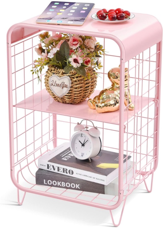 Photo 3 of APEXCHASER Metal Side Table,Cute Pink Nightstand,3 Tier End Table with Storage,Vintage Bedside Table,Girls Bedroom Furniture,Small Coffee Table for Living Room,Dorm
