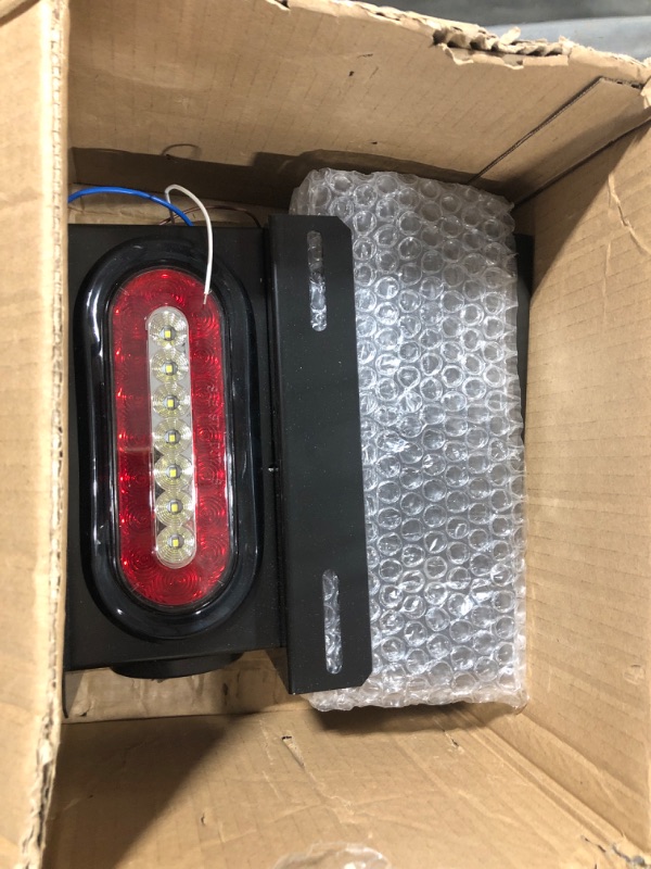 Photo 2 of LINKITOM 2 PCS Trailer Lights Welded Mount Steel Boxes Kit w/License Plate Bracket 6 inch Red/White LED Oval Tail Lights & 2 inch LED Red Round Side Lights w/Grommet Plugs