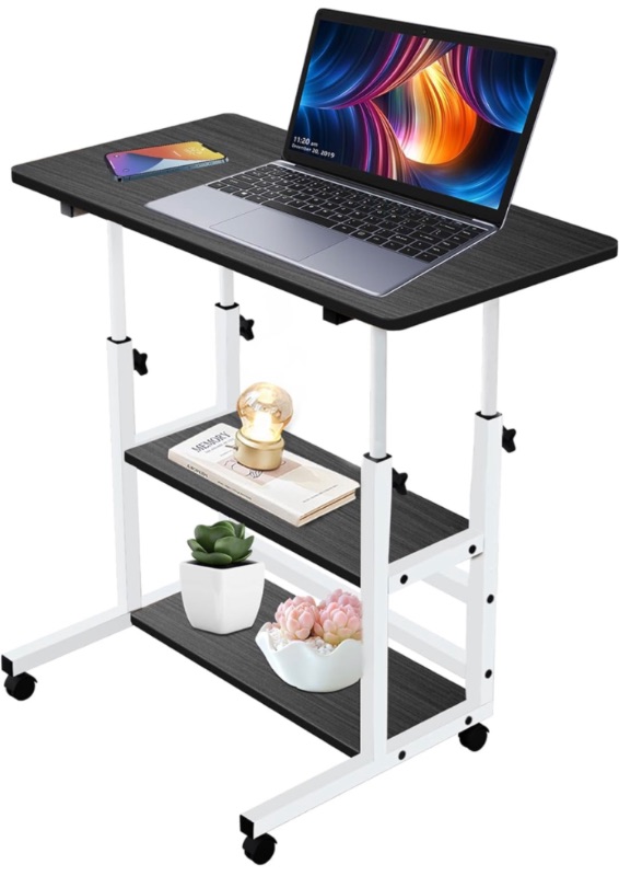 Photo 2 of TBXWLRF Mobile Standing - Laptop - Desks - Computer Desk Adjustable Height, Mobile Side Table Double Layer Storage Computer Workstations. (15.7"x23.6",Black)