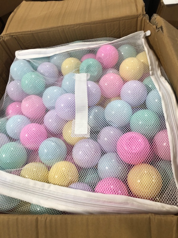 Photo 3 of Amazon Basics BPA Free Crush-Proof Plastic Ball Pit Balls with Storage Bag, Toddlers Kids 12+ Months, 6 Pastel Colors - Pack of 400 6 Pastel Colors 400 Balls