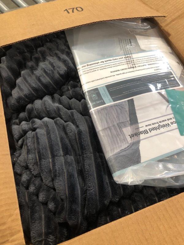 Photo 3 of **DAMAGED BOX** Pawque Sherpa Fleece Weighted Blanket 60 x 80 Inches 15lbs for Adult, Thick Fuzzy Bed Throw with Ribbed Stripes, Dual Sided Cozy Fluffy Weighted Blanket with Premium Beads for Bed, Couch, Dark Grey 60" x 80" 15lbs Dark Grey