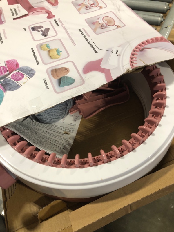 Photo 3 of 48 Needles Knitting Machines with Row Counter, Smart Knitting Round Loom for Adults/Kids, Knitting Board Rotating Double Knit Loom Machine Kits Pink White 48 Needles