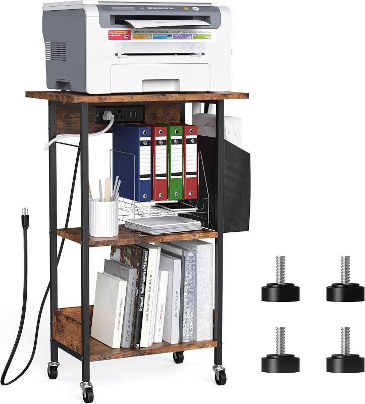 Photo 1 of  3-Tier Mobile Printer Stand with Charging Station