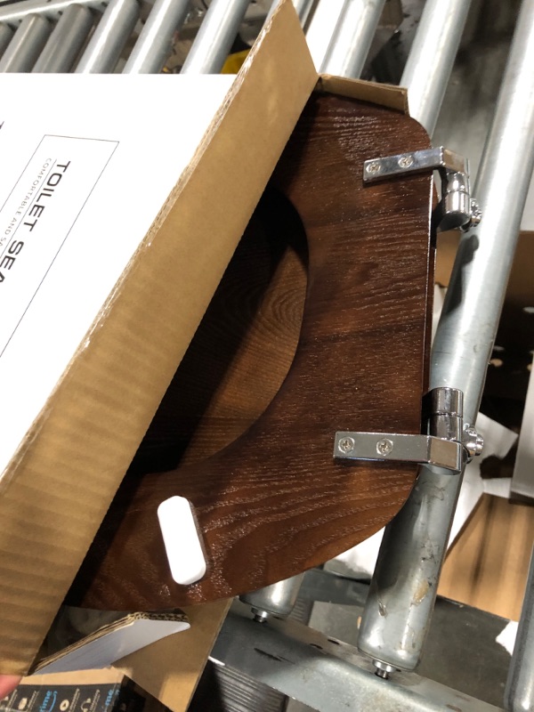 Photo 3 of Angel Shield Durable Wood Veneer Natural Toilet Seat Metal Hinged Easy Clean Anti-scratch American Standard(Elongated,Dark Walnut) Elongated-18.5” Black Wood