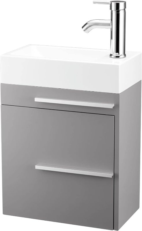 Photo 1 of AHB 16" Bathroom Vanity W/Sink Combo for Small Space, Wall Mounted Bathroom Cabinet Set with Chrome Faucet Pop Up Drain U Shape Drain, Grey