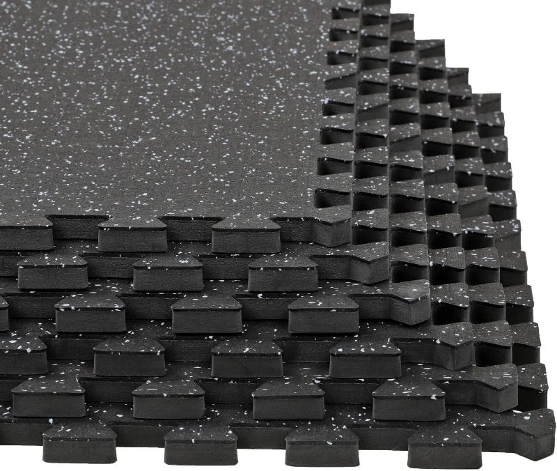 Photo 1 of 1/2" Thick 48 Sq Ft Rubber Top High Density EVA Foam Exercise Gym Mats 12 Pcs - Interlocking Puzzle Floor Tiles for Home Gym Heavy Workout Equipment Flooring - 24 x 24in Tile