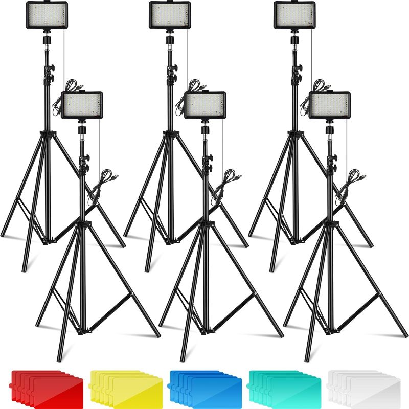 Photo 1 of 6 Pack LED Video Light Kit with Adjustable Tripod Stand and Color Filters Dimmable Portable Photography Lighting LED Studio Streaming Lights for Tablet Low Angle Shooting, Portrait Photography