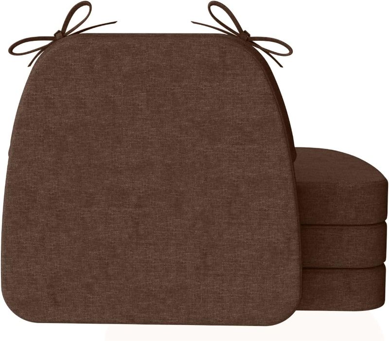 Photo 1 of AAAAAcessories D-Shaped Chair Cushions for Dining Chairs with Ties and Removable Cover, 2'' Thick Dining Kitchen Chair Pads, Indoor Dining Room Chair Cushions, 17'' x 16'', Set of 4, Brown