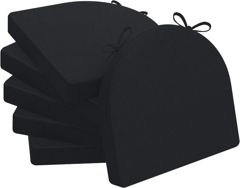 Photo 1 of 
AAAAAcessories U-Shaped Chair Cushions for Dining Chairs with Ties and Removable Cover, 2" Thick Dining Kitchen Chair Pads, Indoor Dining Room Chair Cushions, 17" x 16", 6 Pack, Black
