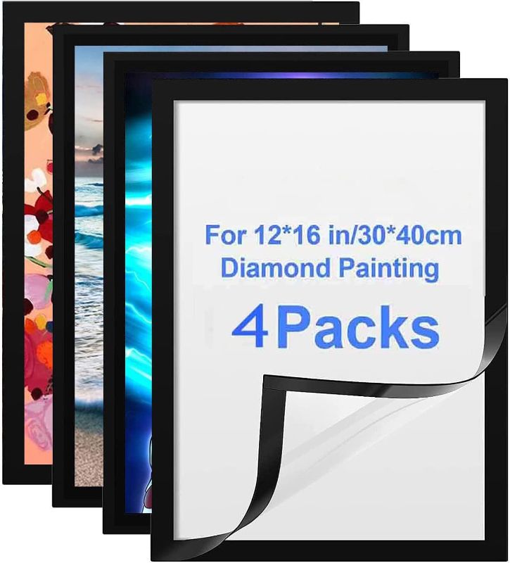 Photo 1 of 4 Pack Diamond Painting Frames, Frames for 12x16in/30x40cm Diamond Painting Canvas, Diamond Painting Frames for Diamond Painting Display and Protection, Home Wall Office Decor
