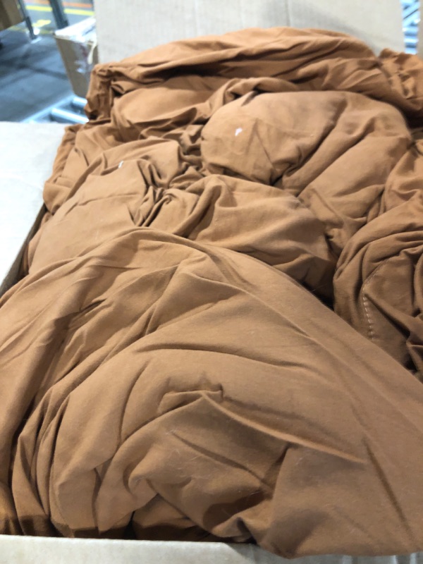 Photo 3 of PRO Terracotta Burnt Orange Duvet Cover Set Queen Size Linen Textured Organic Natural 100% Washed Cotton Duvet Cover Caramel 3 Pieces Bedding Set with Zipper Closure, Soft Terracotta Orange Queen