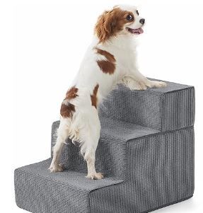 Photo 1 of 3-Tier Pet Foam Stairs for Tall Beds and Couches, for Small to Medium Pets, Gray 3-Step