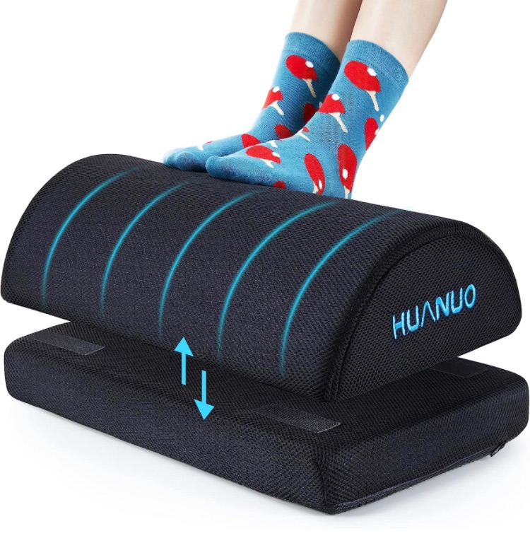 Photo 4 of HUANUO Foot Rest for Under Desk at Work, with 2 Optional Covers for Replacing, Double Layer Adjustable Foot Rest for Office, Home, Airplane, Travel