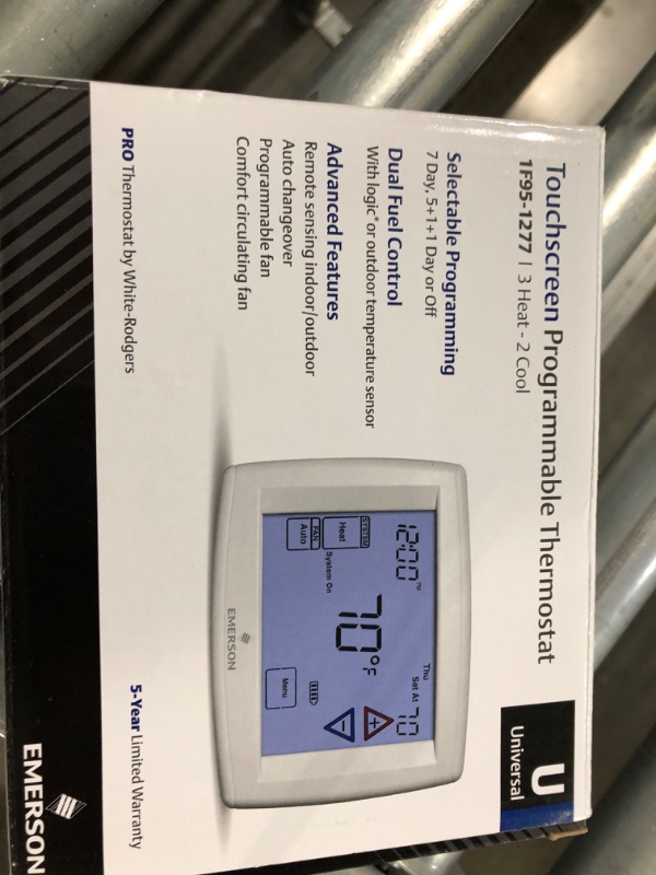 Photo 2 of White Rodgers Emerson 1F95-1277 Touchscreen 7-Day Programmable Thermostat, White & Emerson F61-2600 Wall Plate for 90 Series Touchscreen Thermostats, Blue Touchscreen + Wall Plate