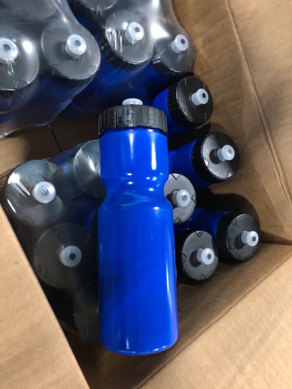 Photo 1 of 50 Strong Sports Squeeze Water Bottle Bulk Pack - 24 Bottles - 22 oz. BPA Free Easy Open Push/Pull Cap - Made in USA (Blue)