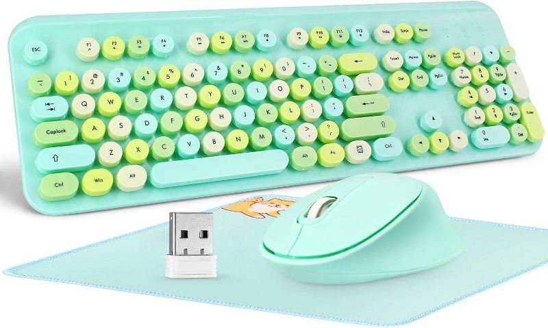 Photo 1 of Colorful Wireless Keyboard and Mouse Combo,Full-Sized Ergonomic Keyboard,Round Typewriter Flexible 104 Key,3 DPI Adjustable Mouse,2.4GHz Connection for Windows 11/10/8/7 and Computer/Desktop/PC/Laptop
