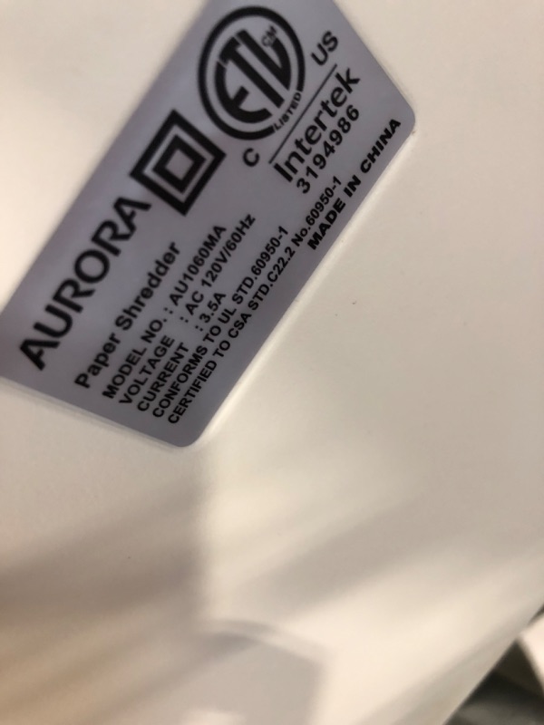 Photo 4 of Aurora AU1060MA Professional Grade 10-Sheet & SL16 Professional Grade Synthetic Shredder Oil, 16 Oz Flip-Top Leak Proof Bottle , Synthetic Shredder Oil 16 oz. Bottle 10-Sheet Micro-cut Shredder + Oil, 16 Oz