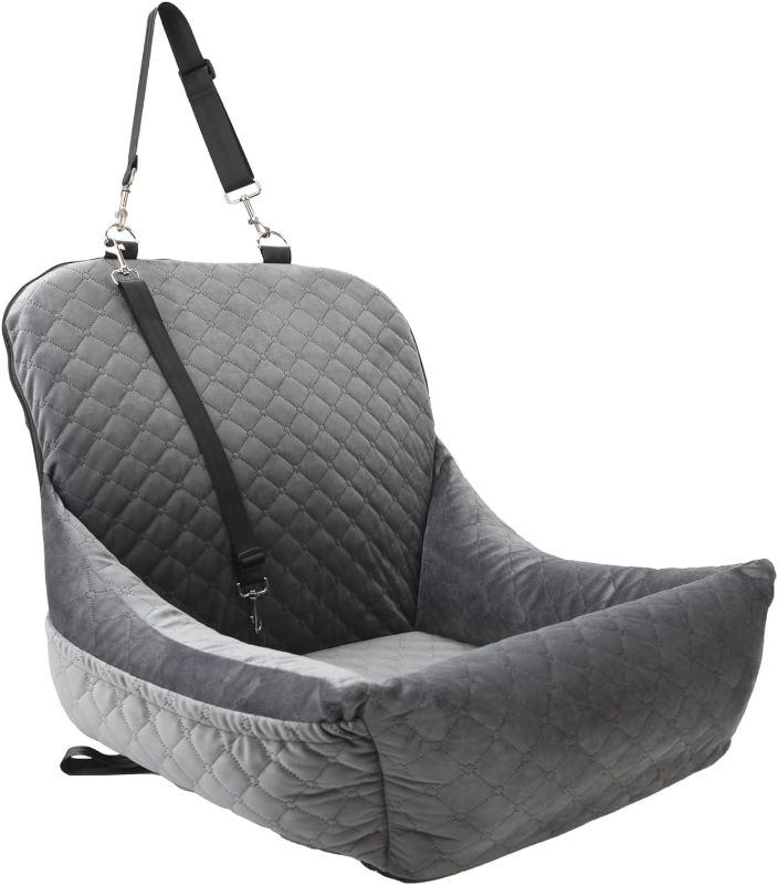 Photo 1 of  Dog Car Seat for Medium Dogs,Comfy Bottom Match The Captain Chair,Removable and Washable Dog Booster Car Seat for Small Dogs Happy Ride,Two Clip-On Safety Leashes and Storage Pocket,(Grey)

