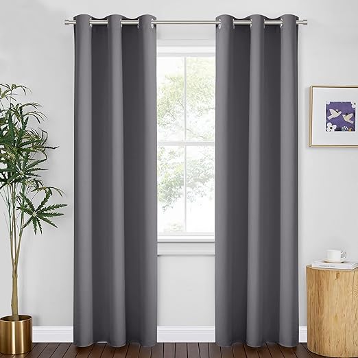 Photo 1 of  Grey Blackout Curtains for Bedroom,Thermal Insulated Heat Blocking Room Darkening Drapes Grommet Long Window Treatments Curtains for Living Room,80 Inch Length 2 Panels Set, 42 Inch Wide