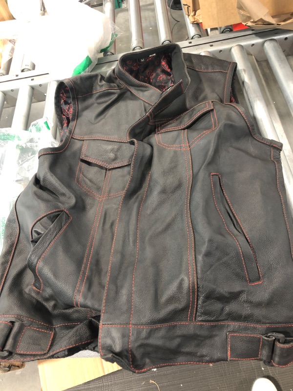 Photo 1 of SOA Men's Leather Motorcycle Concealed Gun Pockets Biker Club Vest w/Armor Paisley Red M Medium Paisleyred