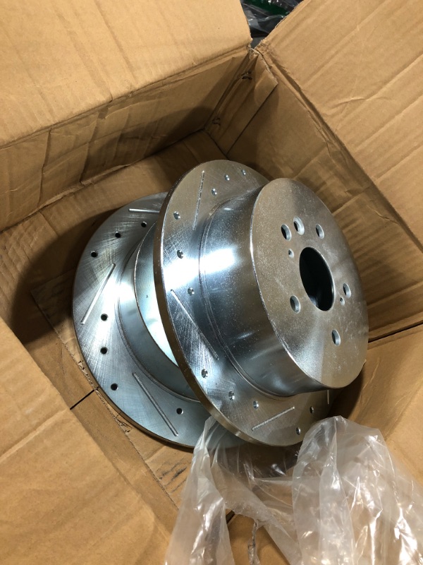 Photo 2 of AutoShack PR65086DSZPR Rear Drilled Slotted Brake Rotors Silver Pair of 2 Driver and Passenger Side Replacement for Chevrolet Express 1500 Suburban 1500 Tahoe GMC Savana 1500 Sierra 1500 Yukon XL 1500