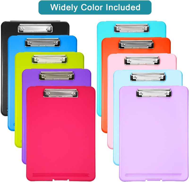 Photo 3 of 10 Pieces Clipboard with Storage Plastic Storage Clipboard Nursing Clipboard Foldable Clip Board with Low Profile Clip for Home Office School, Size 9.5 x 13.5 Inch (Bright Color)

