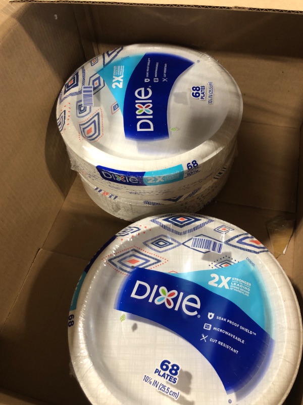 Photo 3 of Dixie 10 Inch Paper Plates, Dinner Size Printed Disposable Plate, 204 Count (3 Packs of 68 Plates) 68 Count (Pack of 3)