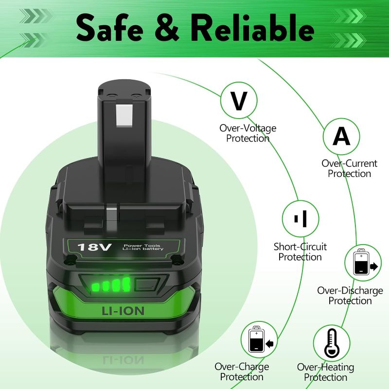 Photo 1 of POWTREE 3800mAh 18V P108 Lithium Battery Replacement for Ryobi 18V Battery Ryobi ONE+ P107 P102 P103 P104 P105 P106 P109 P122 Cordless Power Tools, 1 battery
