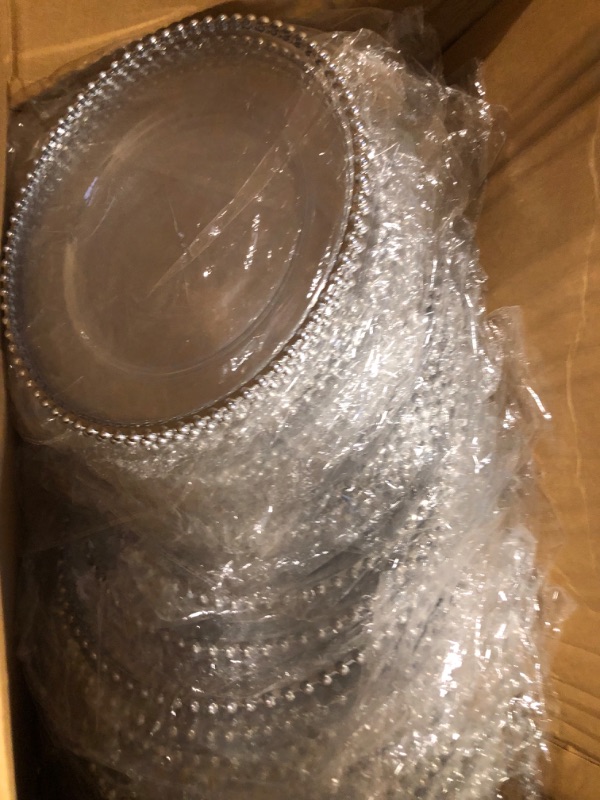 Photo 3 of 18 Pcs Plastic Beaded Charger Plates 13 Inch Round Dinner Chargers Silver Bead Charger for Dinner Plates Clear Service Plates for Wedding Birthday Party Events Bridal Shower Dinner Tabletop Decoration