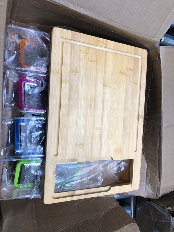 Photo 3 of Zeembu Bamboo Cutting Board With Containers and Mats for Quick Meal Prep. Sturdy and Multifunctional Chopping Board with Stackable Containers for Easy Storage. Great Gift for Cooking Enthusiast.